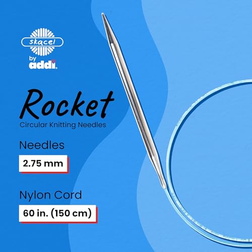 skacel by addi Rocket Circular Knitting Needles, Fixed 60 Inch (150 cm) Plated Brass Tips with Flexible Nylon Cord, 2.75 mm - size: 2.75 mm