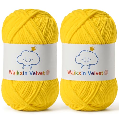 2 Pack Fluffy Chenille Yarn for Crocheting, Baby Yarn for Crocheting Soft, 100g/3.5oz Velvet Amigurumi Yarn, Fingering Weight Yarns for Crocheting Baby Blankets、DIY Craft.(2 Golden Yellow) - color: [2 Golden Yellow]
