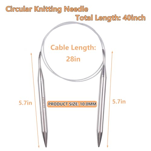 Hobekoee Circular Knitting Needle 40 inch (100cm),Size US 15 (10.0mm) Stainless Steel Round Knitting Needles for Smoothly Knit Blanket,Sweater,Coaster,Socks - size: US 15(10mm)
