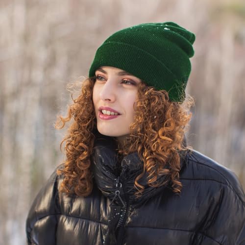 100% Cotton Beanie Hat Winter Hats Women Men Warm Knit Beanies | Double Layer Warmth ,Ultra-Soft Itch-Free Pure Cotton Knitted, Cuffed & Uncuffed Fisherman Slouchy Skull Cap for Womens Mens - color: 1pcs Turquoise Green