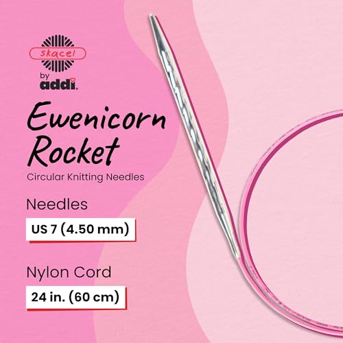 skacel by addi Ewenicorn Rocket Circular Knitting Needles, Fixed 24 Inch (60 cm) White Chrome Plated Brass Tips with Flexible Nylon Cord, 4.5 mm (US Size 7) - size: 4.50 mm