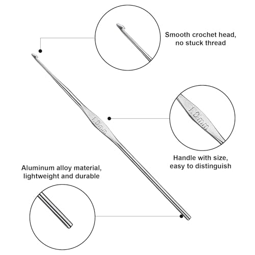 Skweawert 6Pcs 1mm Stainless Steel Crochet Hook | Bulk Hand Needles, for Beginners, Women, College Students, Crocheters - size: 1mm