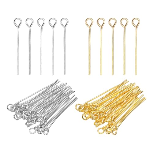 PATIKIL 1 Inch Eye Pins, Jewelry Making Headpins Straight Pins Findings Bendable for DIY Craft Bracelet Necklace Earring Pendant Making Supplies-400Pcs(Silver Gold) - color: Silver Gold, size: 1 Inch