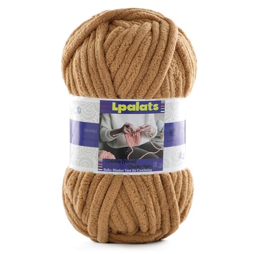 #6 Super Bulky Blanket Brown Yarn - Chunky Chenille Yarn for Crocheting | Baby Blanket Yarn (Each 3.5oz/100g, 71yds/65m) - Polyester - Thick Plush Fluffy Yarn for Crochet Amigurumi Blankets - color: Camel