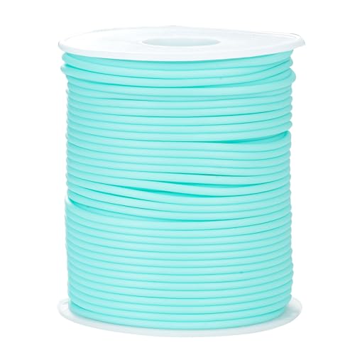 Rubber Tube Cord 54 Yards 2mm Light Turquoise Stitch Keeper with 1mm Hole | Tubing Knitting Barber Cord Hollow Rubber Pipe with Spool for Knitting Projects Jewelry Making and Bead Creations - color: Light Turquoise