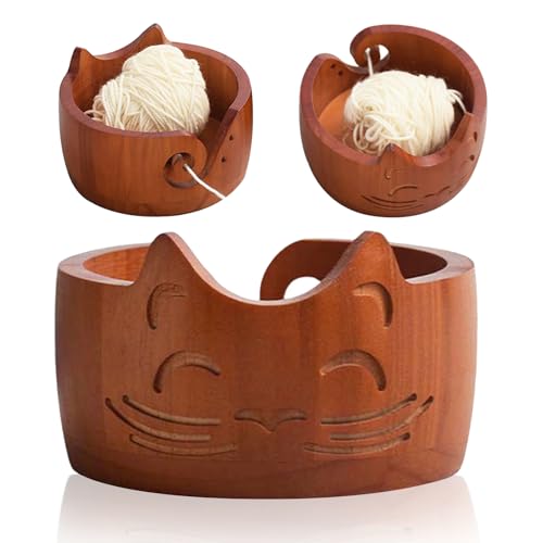 Wood Yarn Bowl, Yarn Bowls for Crochet, Yarn Knitting Bowl, Crochet Yarn Holder Bowl, 6.7inch Yarn Knitting Bowl for Storage Yarn, Wool, String or Crochet #001 - color: #001