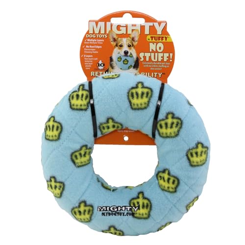 MIGHTY Tuffy No Stuff Medium Ring Ultra Durable Plush Dog Toy | Multiple Layers & Reinforced Seams , Washable and Floats , Vinyl Ring & Fleece - color: Blue Medium Ring