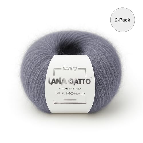 Silk Mohair Yarn for Knitting – Lace Weight Mohair Yarn with Silk, Made in Italy – Gray-30480, 2 Skeins - color: Gray - 30480, size: 2