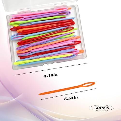 Hxcioy 50PCS Plastic Yarn Needles, Canvas Embroidery Big Eye Sewing Needles, DIY Handmade Craft Safety Plastic Lace Needle, 3.54 Inches