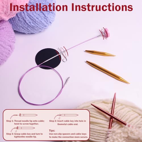Lewhoo 11 Pairs Circular Knitting Needles Set with 5 Cables 3.0~8.0mm | 3 Length Interchangeable Aluminum Circle Needles with Case Multicolored - color: multicolored
