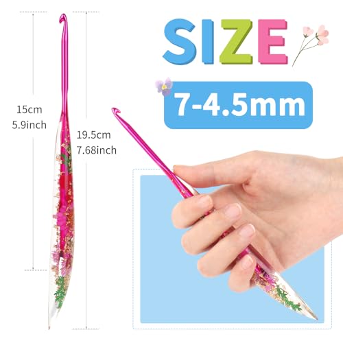 Coopay Crochet Hook, 4.5mm Ergonomic Crochet Hook with Floral Plastic Grips | Long Crochet Needles for Crocheting,Stylish and Unique, Ideal for Crocheting Blankets, Dolls, Shawls, Hats, Scarves (4.5mm) - size: 7-4.5mm