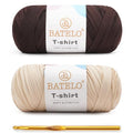 2 Pack T-Shirt Yarn for Beginner Crochet Bags/Basket/Coaster, 400g/144yds High Elastic Thick Polyester Fabric (Light Khaki+Coffee) - color: Light Khaki+Coffee