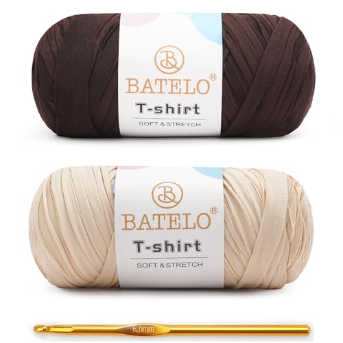 2 Pack T-Shirt Yarn for Beginner Crochet Bags/Basket/Coaster, 400g/144yds High Elastic Thick Polyester Fabric (Light Khaki+Coffee) - color: Light Khaki+Coffee