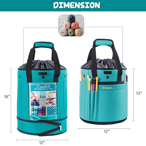 Expandable Crochet Organizer - Yarn & Crochet Tote with Drawstring Closure - Ideal Gift - color: Teal-Ⅰ, size: Large-Drawstring Closure