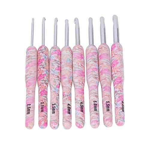 8Pcs Crochet Hook Set, Ergonomic Soft Grip Crochet Handles Yarn Knitting Needles for Arthritic Hand (Smash Flower)