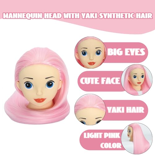 Mannequin Head with Hair 24" Cosmetology Manikin Doll Head for Styling Hairdresser Practice Braiding Training Head Practice Cosmetology with Free Clamp Holder Cute Face Big Eyes (Light Pink) - color: Light Pink