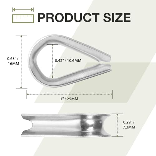 M4 Wire Rope Thimble, 304 Stainless Steel Thimble for 1/8-5/32 Inch Diameter Wire Rope, 12 Pieces - size: M4