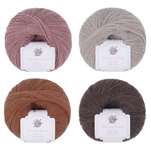 NICEEC 4 Skeins Soft Merino Wool Yarn- Color 1 | Soft & Warm, Finger Weight, Woolen Yarn for Crochet & Knitting, Total 5.3oz/606yds - color: Color 1