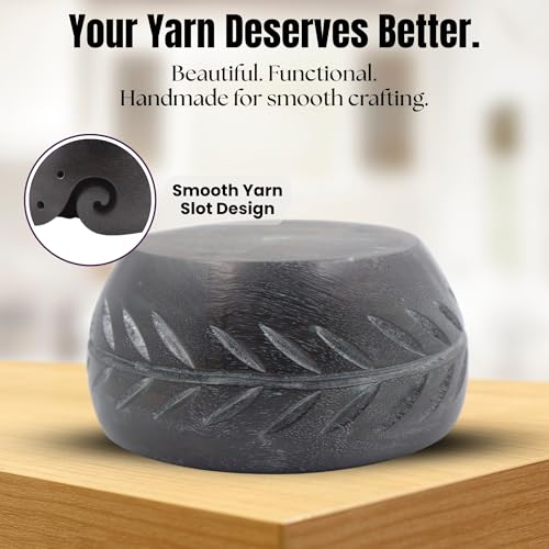 Wooden Yarn Bowl for Knitting & Crochet – Handmade Antique Finish Yarn Holder with Swirl Cut & Leaf Engraving | Non-Slip Weighted Base | Tangle-Free Craft Organizer Gift for Knitters & Crocheters - color: Slate Gray, size: 6" x 6" x 3"