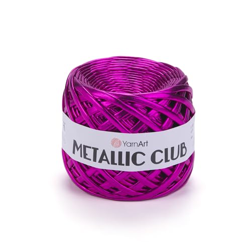 YarnArt Metallic Club Yarn Super Bulky T-Shirt Yarn - 100% Polyester, 6.35 oz / 180 gr, 60 yrds / 55 Meters - Shiny Colors, Perfect for Handbags, Rugs, Crochet Bags & More (8111) - color: 8111