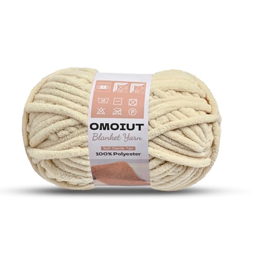 OMoiout Chunky Chenille Yarn for Crocheting, Soft Baby Blanket Yarn, #7 Super Bulky, Chunky Knit Blanket Crochet Yarn, 7 oz/109.4 yds Fluffy Velvet Amigurumi Yarn(Beige) - color: [Beige]
