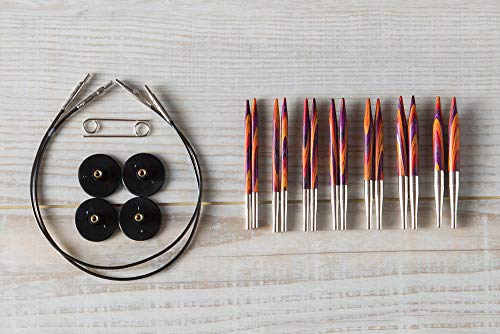 Knit Picks Radiant Wood Short Interchangeable Knitting Needles Set US 4-10 | 7 sizes of 2.75 inch long knitting needles in multicolor, includes cables, end caps, and connectors. - color: Radiant