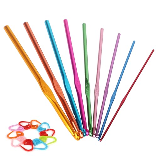 Coopay Crochet Hooks Set-19PCS Metal Crochet Needles with Stitch Markers | Ergonomic Crochet Hook for Comfortable Crocheting and Arthritic Hands(2.0mm/2.5mm/3.0mm/3.5mm/4.0mm/4.5mm/5.0mm/5.5mm/6.0mm) - color: Multicolor Aluminum Hook Set