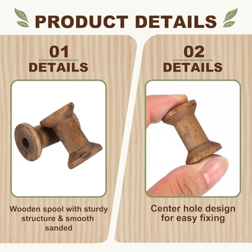 MECCANIXITY 26 Pcs 0.8"x1.2" Small Empty Thread Spools, Camel Color Unfinished Wooden Spools Wire Weaving Bobbins, Wire Weaving Bobbins for Embroidery DIY Sewing Machines Cord Jewelry Chain - color: Camel Color, size: 0.8"x1.2"