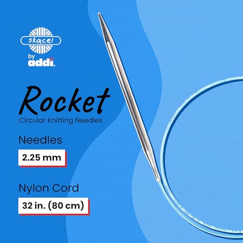 skacel by addi Rocket Circular Knitting Needles, Fixed 32 Inch (80 cm) Plated Brass Tips with Flexible Nylon Cord, 2.25 mm - size: 2.25 mm