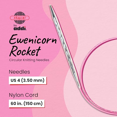 skacel by addi Ewenicorn Rocket Circular Knitting Needles, Fixed 60 Inch (150 cm) White Chrome Plated Brass Tips with Flexible Nylon Cord, 3.5 mm (US Size 4) - size: 3.50 mm