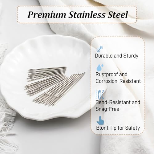 Large-Eye Blunt Stainless Steel Yarn Needles (18-Piece Set) – Easy-Thread Knitting, Sewing & Craft Finishing Needles with Storage Bottle