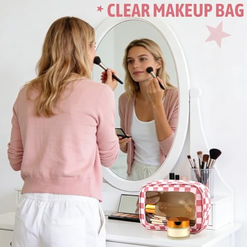 YOPCDJ 3PCS Clear Toiletry Bag, TSA Approved Travel Makeup Pouch with Zipper for Cosmetics and Toiletries, Diaper Bag Organizer Pouch Set, Women's Purse Organizer and Clear Car Bag - color: Rose Red, size: 3pcs