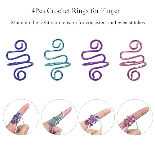 4Pcs Crochet Rings for Finger, Crochet Tension Ring for Crocheting Open Adjustable Yarn Guide Crochet Tension Ring Crochet Accessories Knitting Ring for Finger (Multicolor-A), SATONBEYI - color: Multicolor-A-4P