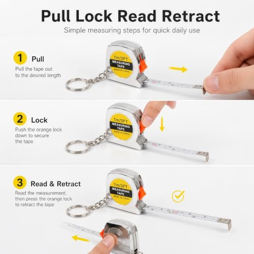 60 Pcs Mini Tape Measure Keychain, 1m 3ft Retractable Measuring Tape with Slide Lock and Key Ring, Pocket Tape Measure for DIY Projects Office Home Event Supplies - color: 60
