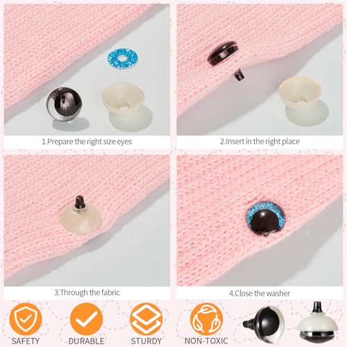 MUCUNNIA 2pcs 50mm 3D Glitter Safety Eyes for Crocheting with Washers - size: 50mm