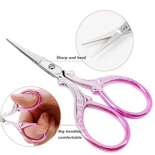 3.6Inch Little Scissors Sewing Scissors with Leather Scissor Cover | Stainless Steel Sharp Tip Craft Scissor for Embroidery Craft Needlework Artwork Cross Stitch DIY Thread - color: Silver Purple