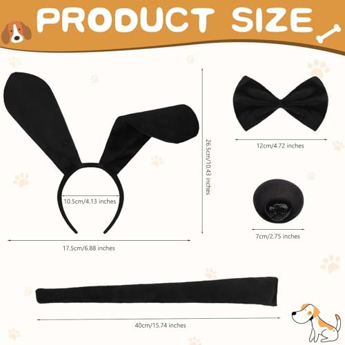 Mototo Zoo Animals Costume Accessories Set Animal Ears Headband for Adult with Tail Bow Tie for Halloween Dress Up Party - style: Black Dog