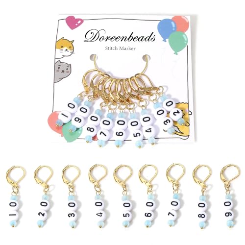 DoreenBeads Stitch Markers for Crocheting and Knitting | Alloy Enamel Crochet Marker Crochet Gifts for Knitting Weaving Sewing Accessories Quilting Jewelry Making - color: 10-90 Numbers Silver