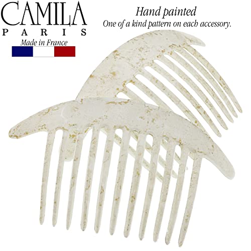Camila Paris CP2940 French Hair Side Combs, White Pearl Interlocking Combs French Twist Hair Combs, Strong Hold Hair Clips for Women Bun Chignon Up-Do, Styling Girls Hair Accessories, Made in France - color: White