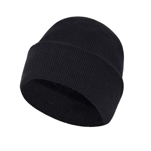 ZH 12-Pack Knitted Winter Beanie Hats for Men and Women, Warm and Cozy Cuffed Skull Caps, Bulk Purchase - color: Black/White/Navy-fleece