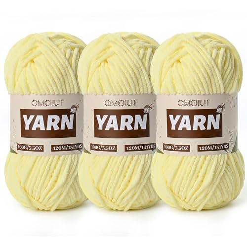 3 Packs Plush Chenille Chunky Crochet Yarn - Baby Yarn for Crocheting Soft - Velvet Yarns Knitting for Blankets Crafts - Fluffy Amigurumi Yarns 300g / 393yd (3 Lemon Yellow) - color: 3 Lemon Yellow