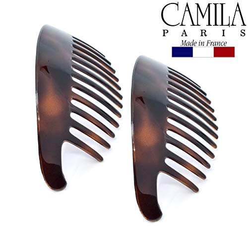 Camila Paris CP2430 4 Piece French Hair Side Combs, Tortoise Shell, Interlocking Combs French Twist Hair Combs, Strong Hold Hair Clips for Women Bun Chignon Up-Do Girls Hair Accessories Made in France - color: Tortoise Shell 4 Piece