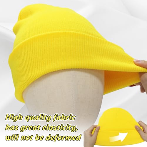 NPQQUAN 3 Packs Unisex Beanie Hats for Men Women Winter Knit Beanies | Mens and Womens,Great Stretch Knit,Thick Warm Comfort Beanies,Outdoor Sports including Skiing Running Camping - color: Yellow+yellow+yellow