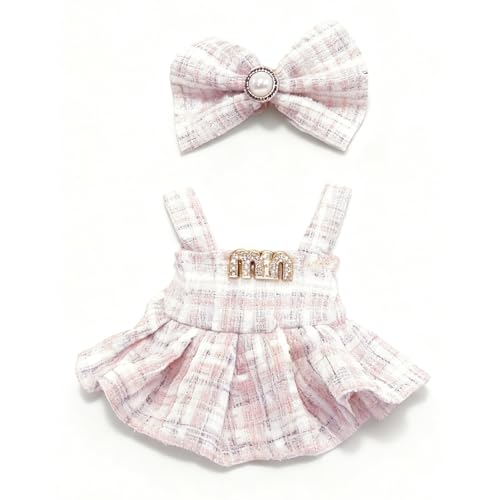 Doll Clothes for Labubu 15cm/17cm Dolls,Outfit for Labubu,Dress and Hairpin Set for Labubu Dolls Cute Stylish Dress Up Set(NO Doll) - color: Pink 2