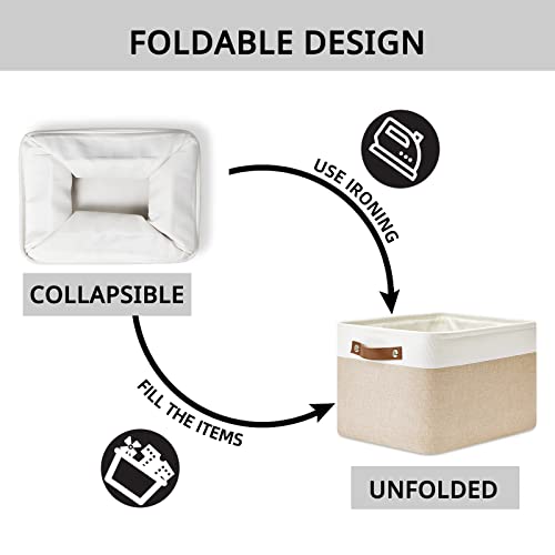 DULLEMELO Fabric Storage Bins for Laundry, Home, Foldable Storage Baskets for Shelves, Toys, Collapsible Storage Bins for Office, Closet,Bedroom(White&Khaki,L-15"x11"x9.5",4-Pack) - color: White&Khaki, size: L-15"x11"x9.5"