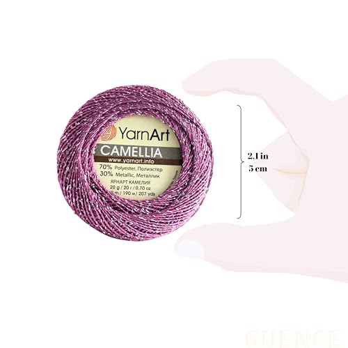 Yarnart Camellia Metallic Shimmer Fine Yarn - 70% Polyester, 30% Metallic, 192m, 20g, Crochet Thread, Lace, Embroidery, Jewelry Making, and Decorative Craft Yarn, 1.25mm (Mulberry Silver, 20g Skein) - color: Mulberry Silver, size: 20g Skein