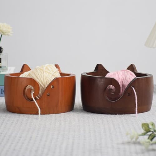 Wood Yarn Bowl, Yarn Bowls for Crochet, Yarn Knitting Bowl, Crochet Yarn Holder Bowl, 6.7inch Yarn Knitting Bowl for Storage Yarn, Wool, String or Crochet #002 - color: #002