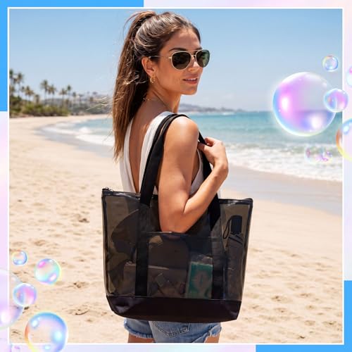 Reginary 8 Pcs Clear Tote Bags Shoulder Handbag Security Approved See Through Bag with Zipper Closure for Sport Event Travel - color: Black, Grey