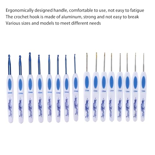 Crochet Hooks Set, 16 PCS Ergonomic Crochet Hooks Set Metal Crochet Hook Set Crochet Hooks Kit with Case Hand Knitting Yarn (Blue) - color: Blue