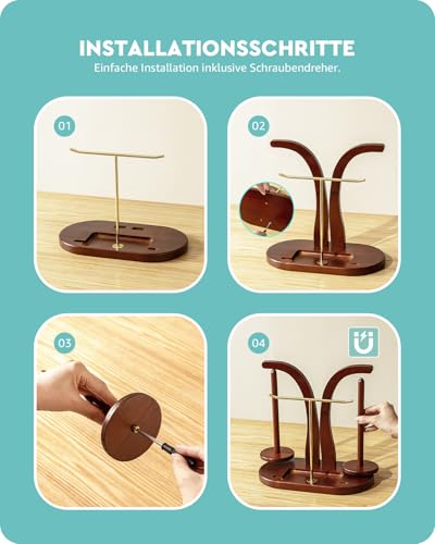 Baffect Yarn Holder Magnetic, Wooden Double Yarn Spindle (Brown + Gold) | With T-shape Holder, Small Accessories Storage slot & Phone Stand, Ideal Gift For Crochet Lovers - color: Brown+Gold